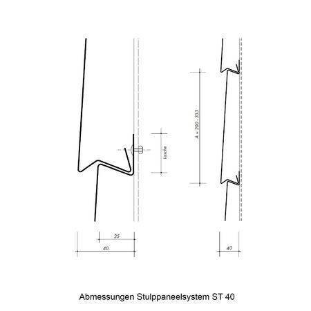 Zeichnung mit Abmessungen des Stuplppaneels